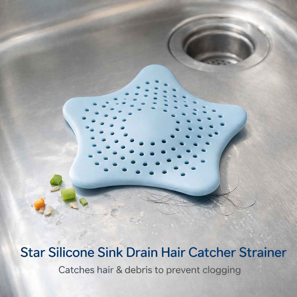 Star Silicone Sink Drain Hair Catcher Strainer (Set of 4) for Kitchen & Bathroom.