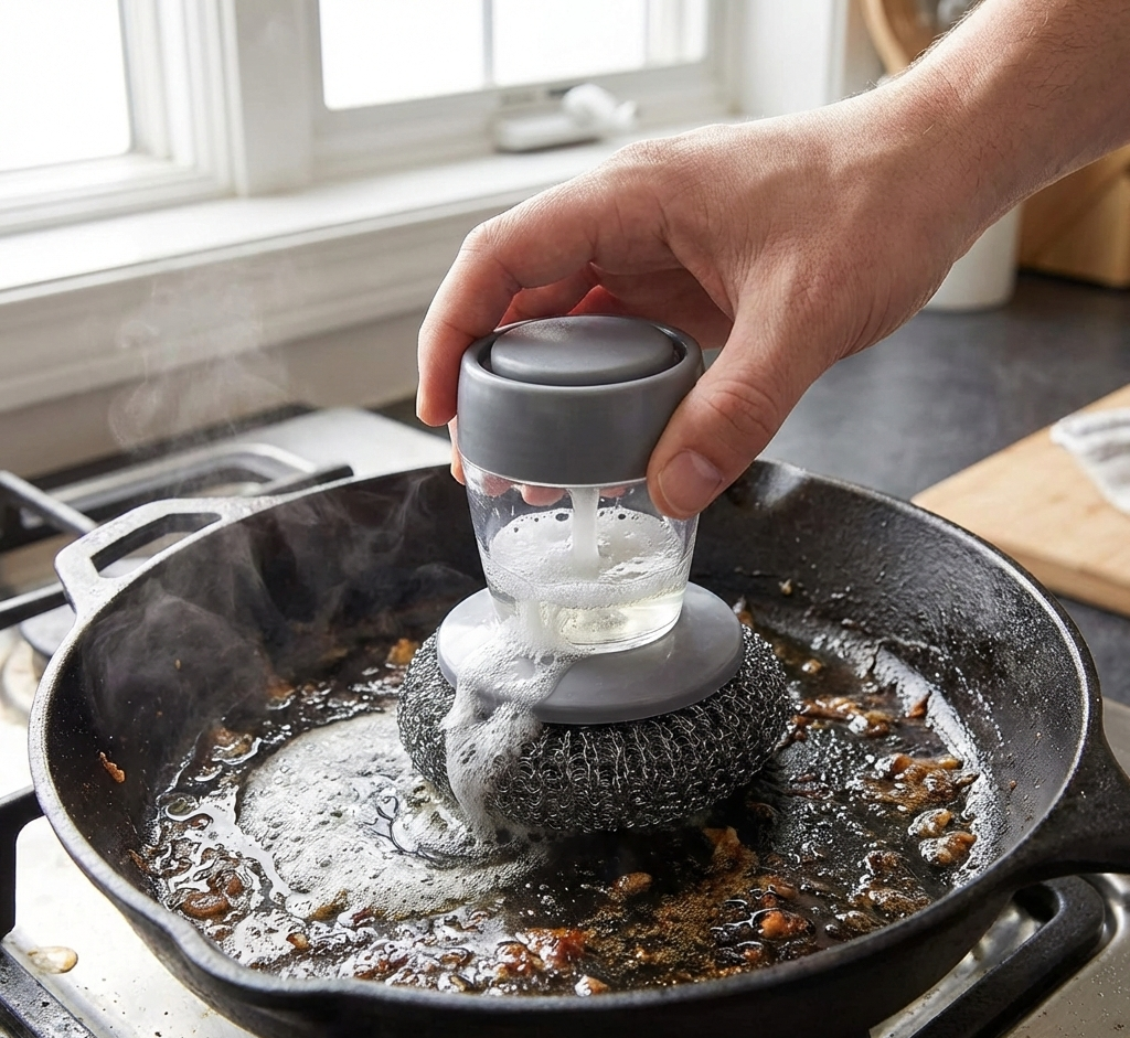 Soap Dispensing Dish Cleaning Brush | Built-In Liquid Dispenser Scrubber