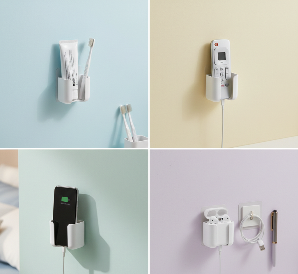 Wall Mounted Mobile & Remote Holder | Self-Adhesive (4 pcs)