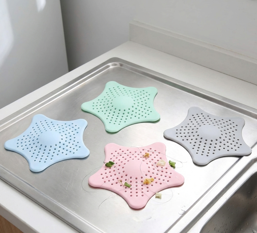 Star Silicone Sink Drain Hair Catcher Strainer (Set of 4) for Kitchen & Bathroom.
